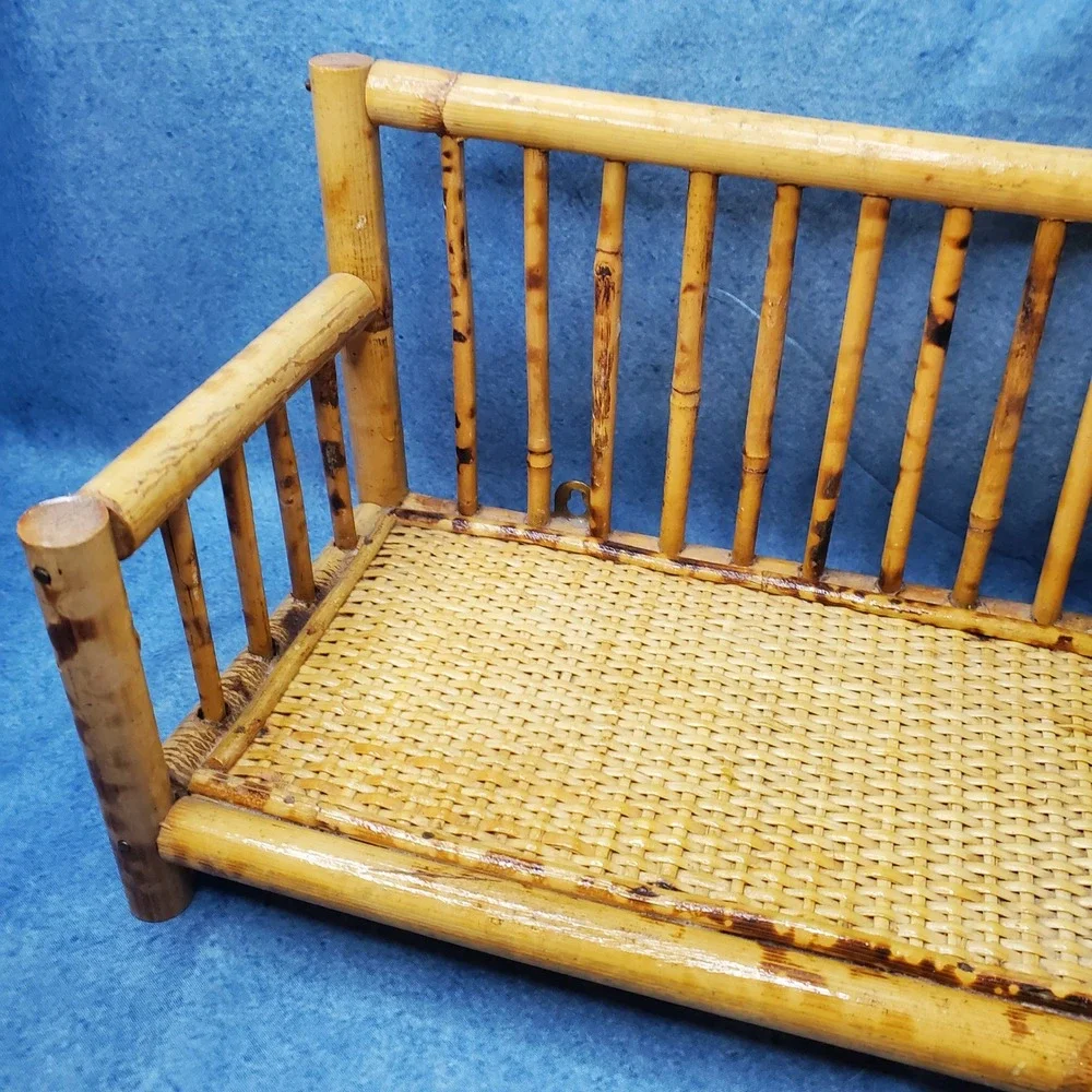 Vintage Tortoise Rattan Bamboo Bench Shelf Wall Hanging Display Rustic Boho‎